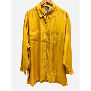 Details‎ Express Vintage Silk Blouse Plus Size 24 Mustard Yellow Button Down